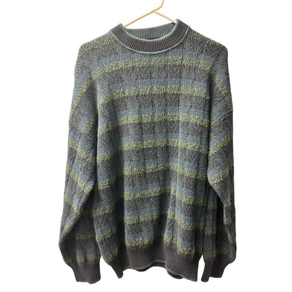 VTG Dad Style Stripe Pattern Sweater Adult XL Blue And Green Geoffrey Beene Y2K - Picture 1 of 5